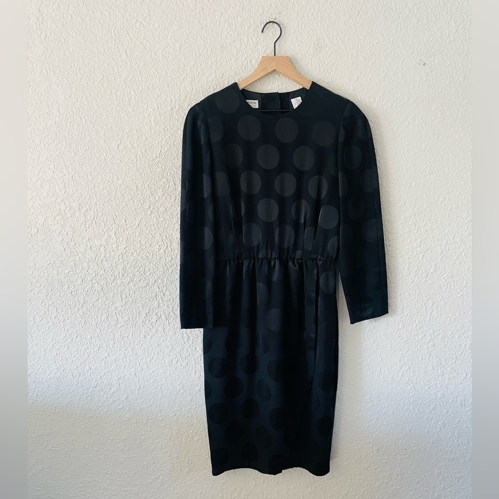 Vintage Liz Claiborne Jacquard Polkadot Black Button Back Dress